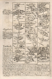 Exeter-Dunsford-Chagford-Tavistock road strip map by J. OWEN & E. BOWEN 1753