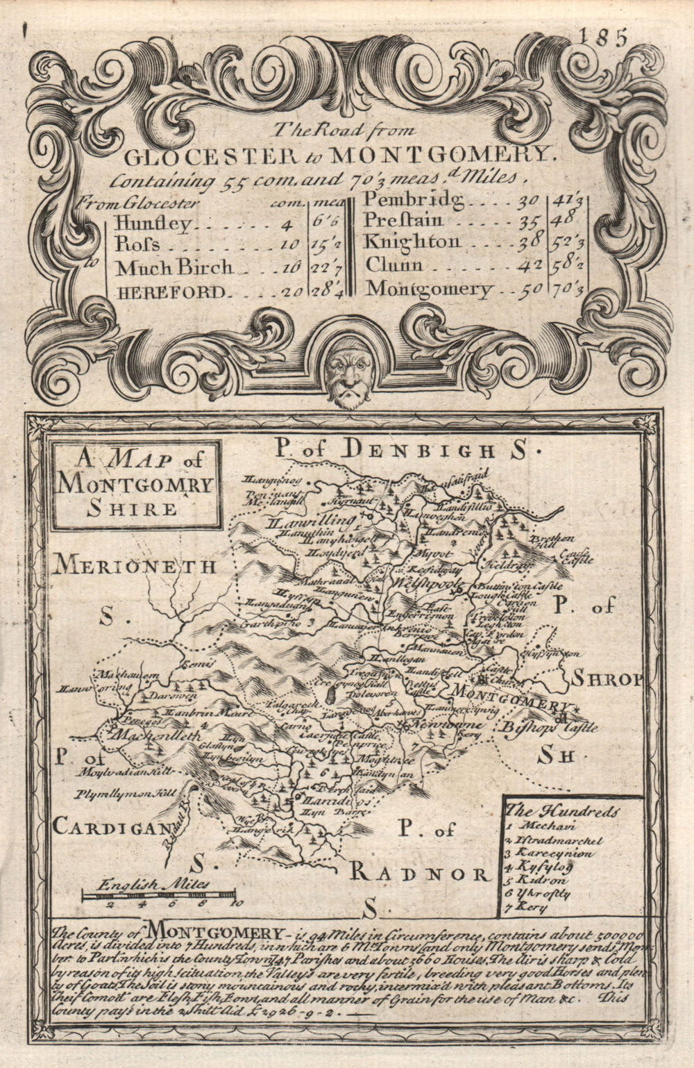 'A Map of Montgomery-Shire'. County map by OWEN & BOWEN. Montgomeryshire 1753