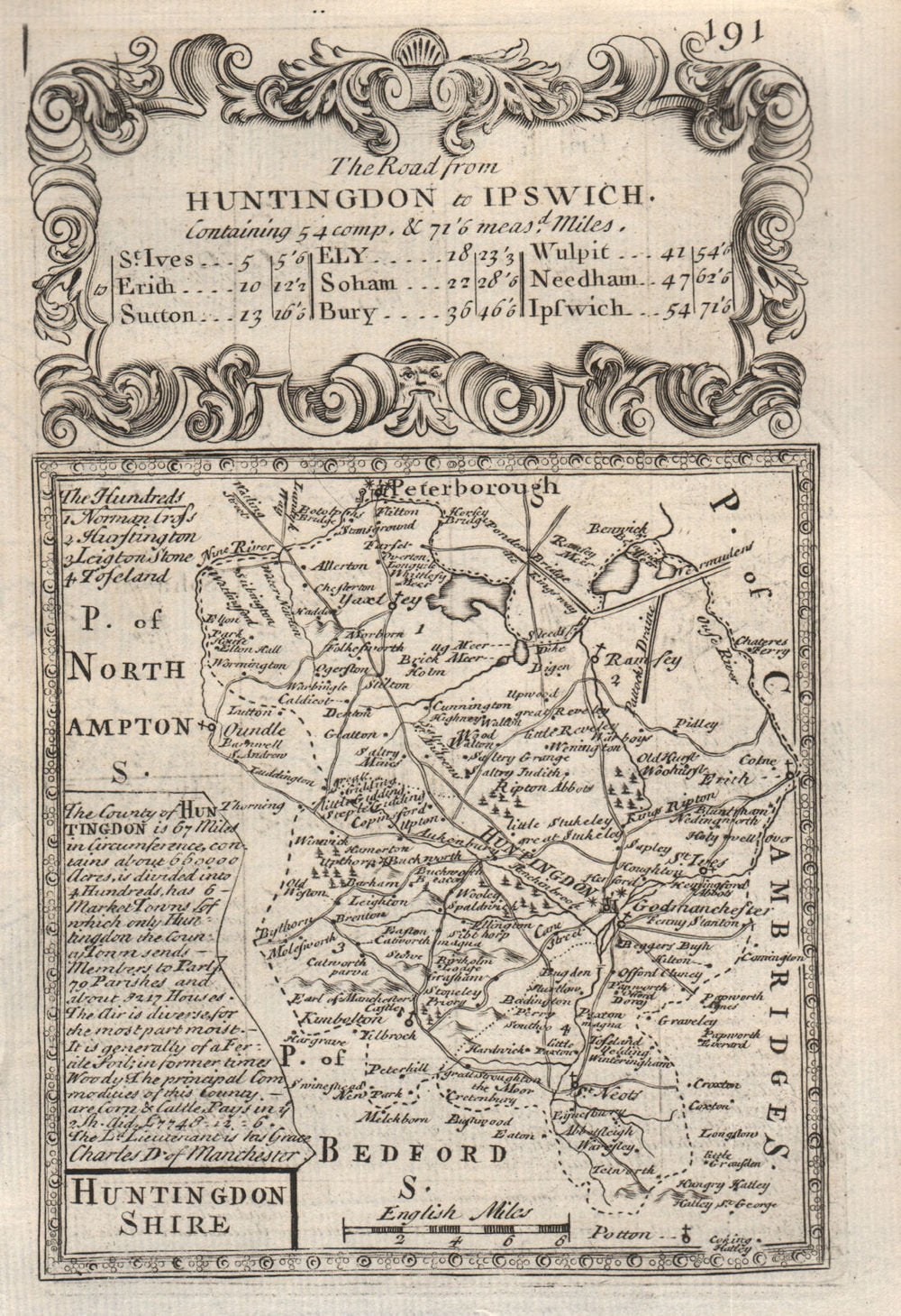 'Huntingdon-Shire'. County map by J. OWEN & E. BOWEN. Huntingdonshire 1753