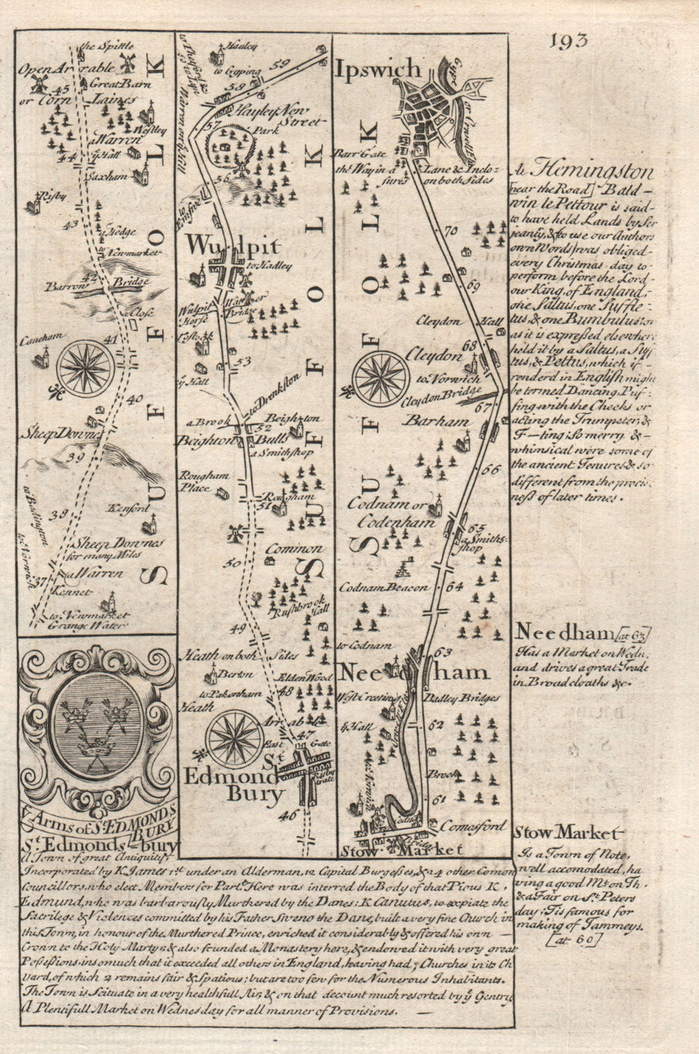 Bury St Edmunds-Stowmarket-Needham Market-Ipswich OWEN/BOWEN road map 1753