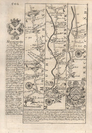 Monmouth-Abergavenny-Crickhowell road strip map by J. OWEN & E. BOWEN 1753