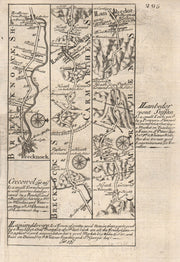 Brecon-Llandovery-Llanybydder road strip map by J. OWEN & E. BOWEN 1753
