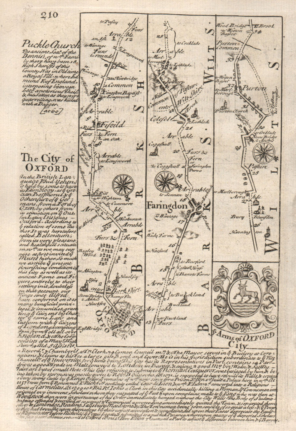 Oxford-Fyfield-Faringdon-Purton road strip map by J. OWEN & E. BOWEN 1753