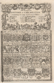 'The Arms of the Colleges in Cambridge'. J. OWEN & E. BOWEN 1753 old print