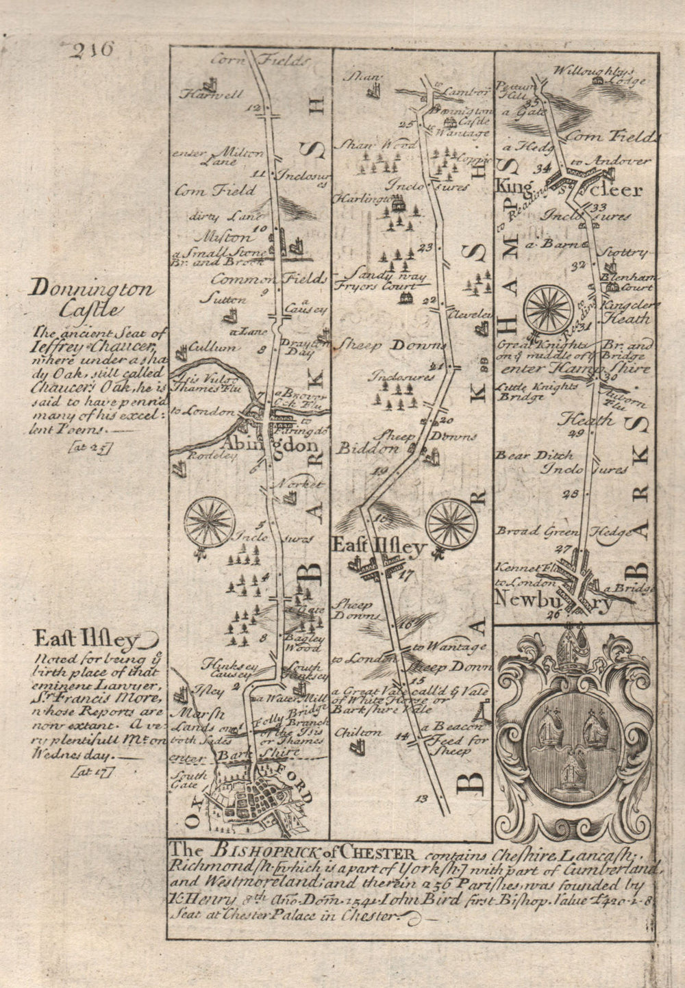 Oxford-Abingdon-East Ilsley-Newbury-Kingsclere road map by OWEN & BOWEN 1753