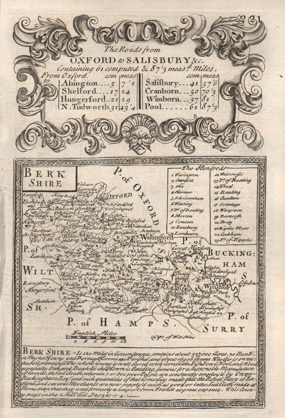 'Berk Shire'. County map by J. OWEN & E. BOWEN. Berkshire 1753 old antique