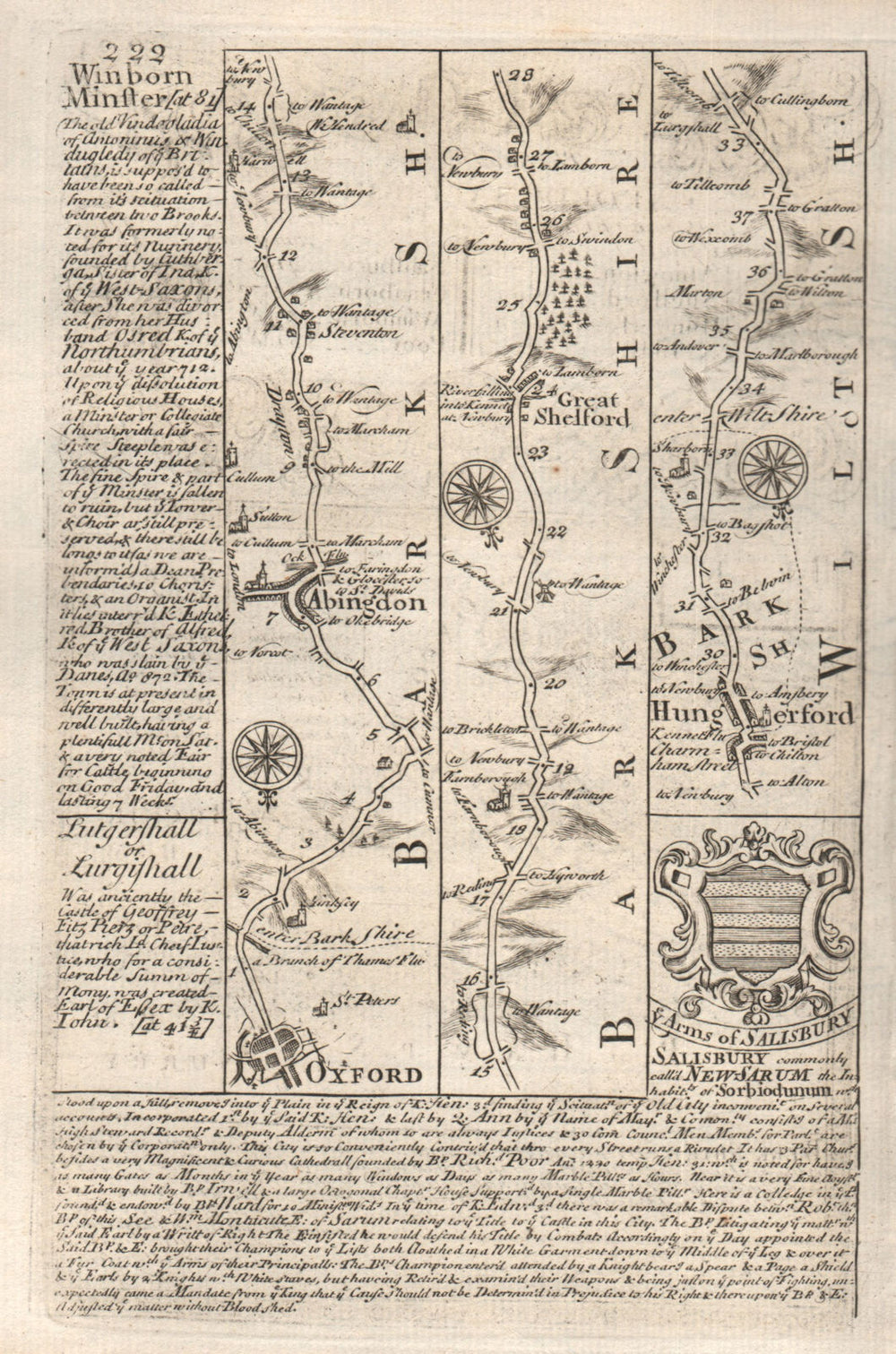 Oxford-Abingdon-Great Shefford-Hungerford road map by J. OWEN & E. BOWEN 1753