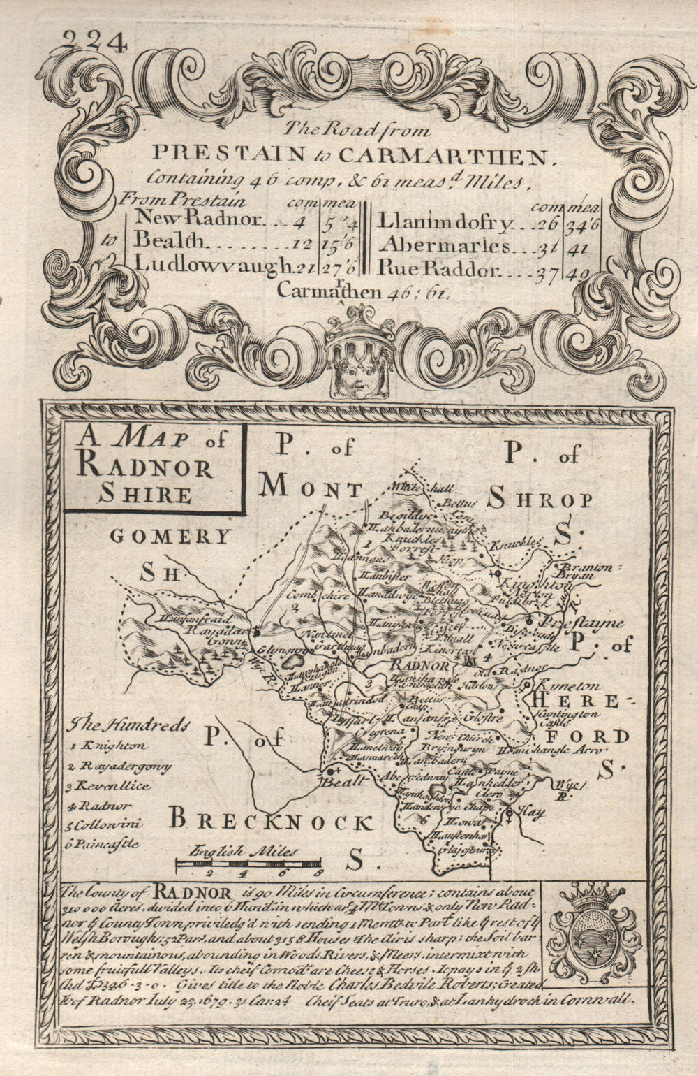 'A Map of Radnor Shire'. County map by J. OWEN & E. BOWEN. Radnorshire 1753