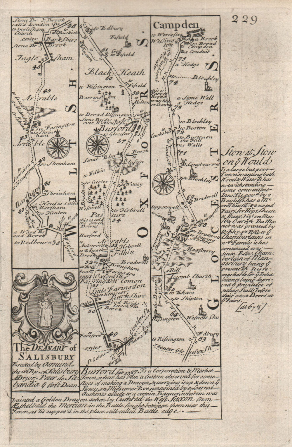 Faringdon-Burford-Stow on the Wold-Chipping Campden OWEN/BOWEN road map 1753