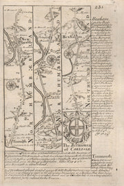 Tynemouth-Newcastle upon Tyne-Ovington-Hexham road map by OWEN & BOWEN 1753