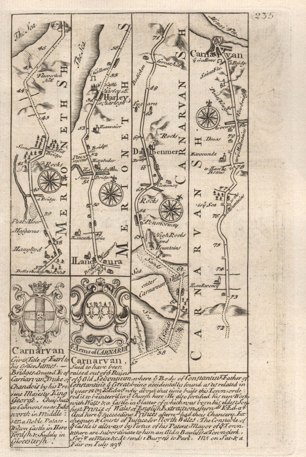 Llanddwywe-Harlech-Porthmadog-Dolbenmaen-Caernarfon OWEN/BOWEN road map 1753