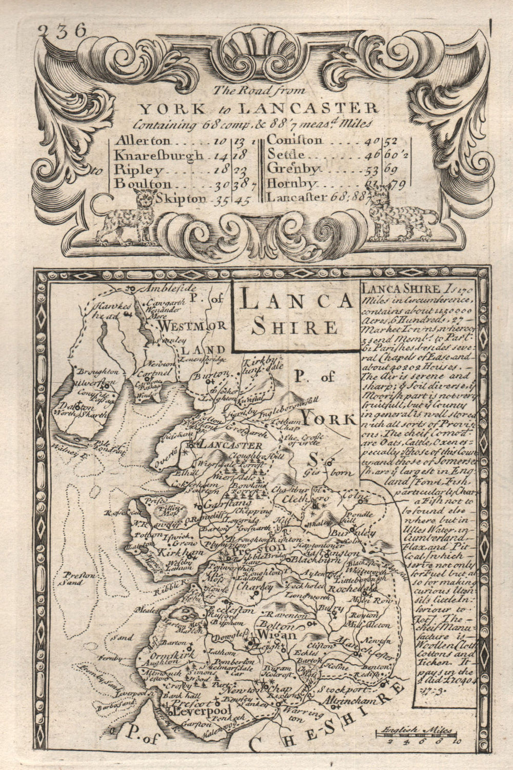 'Lancashire'. County map by J. OWEN & E. BOWEN 1753 old antique plan chart
