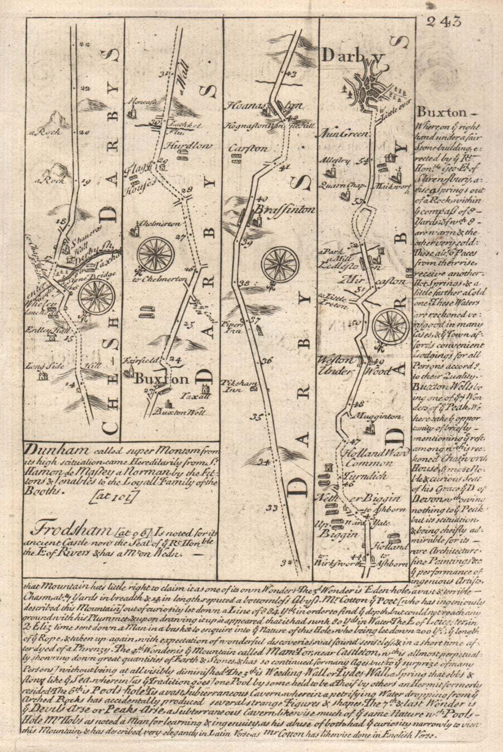 Buxton-Hurdlow-Weston Underwood-Derby road map by J. OWEN & E. BOWEN 1753