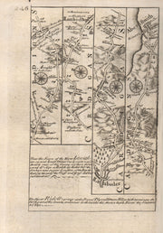 Lampeter-Aberystwyth road strip map by J. OWEN & E. BOWEN 1753 old antique