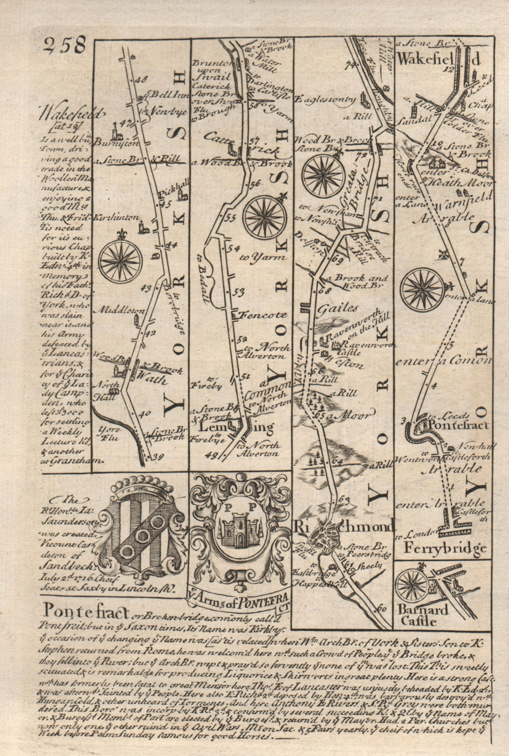 Leeming-Richmond-Barnard Castle. Ferrybridge-Wakefield OWEN/BOWEN road map 1753