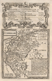 'Cumberland'. County map by J. OWEN & E. BOWEN. Cumbria 1753 old antique