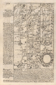 Kendal-Windermere-Ambleside-Keswick road strip map by J. OWEN & E. BOWEN 1753