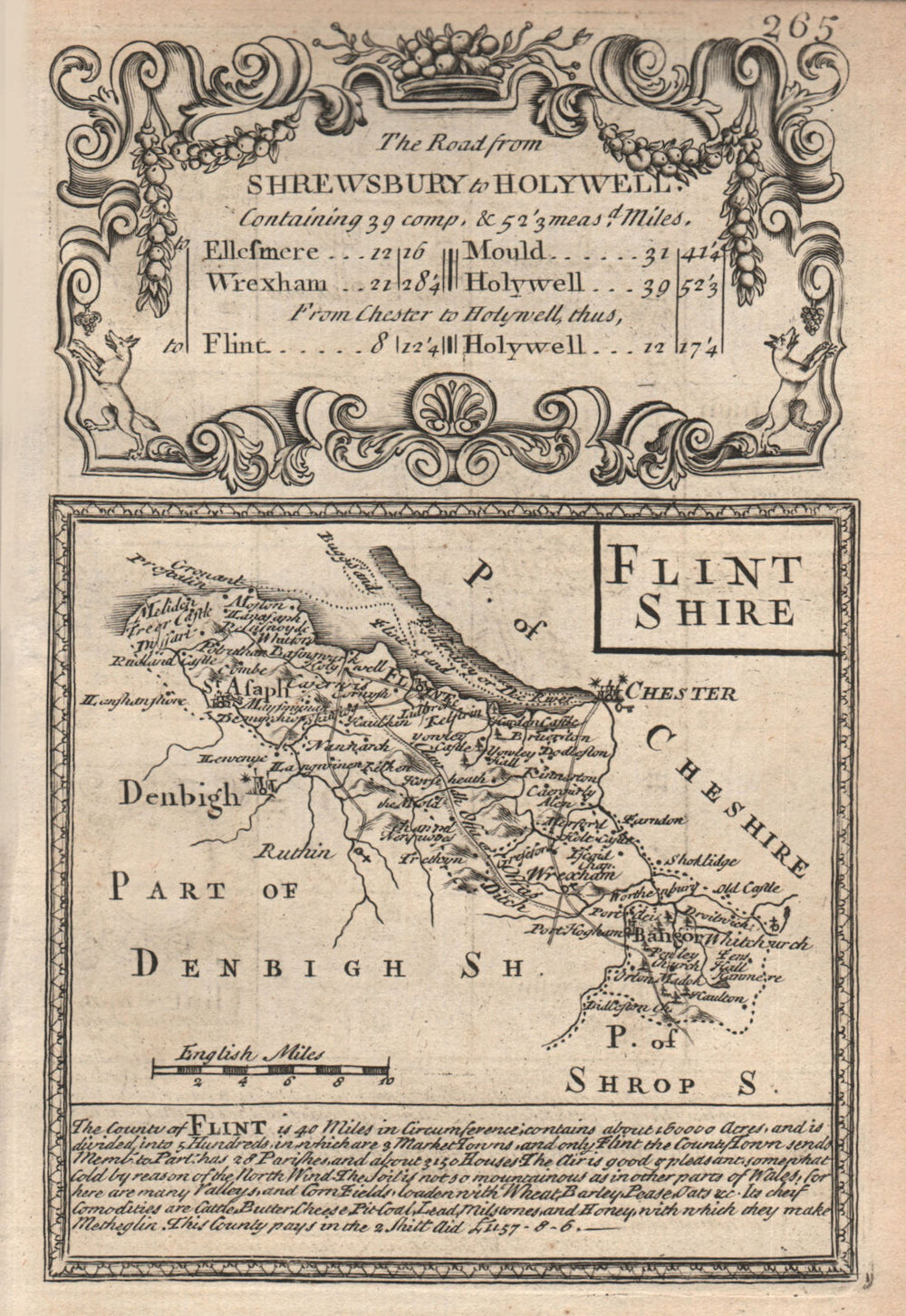 'Flint Shire'. County map by J. OWEN & E. BOWEN. Flintshire 1753 old