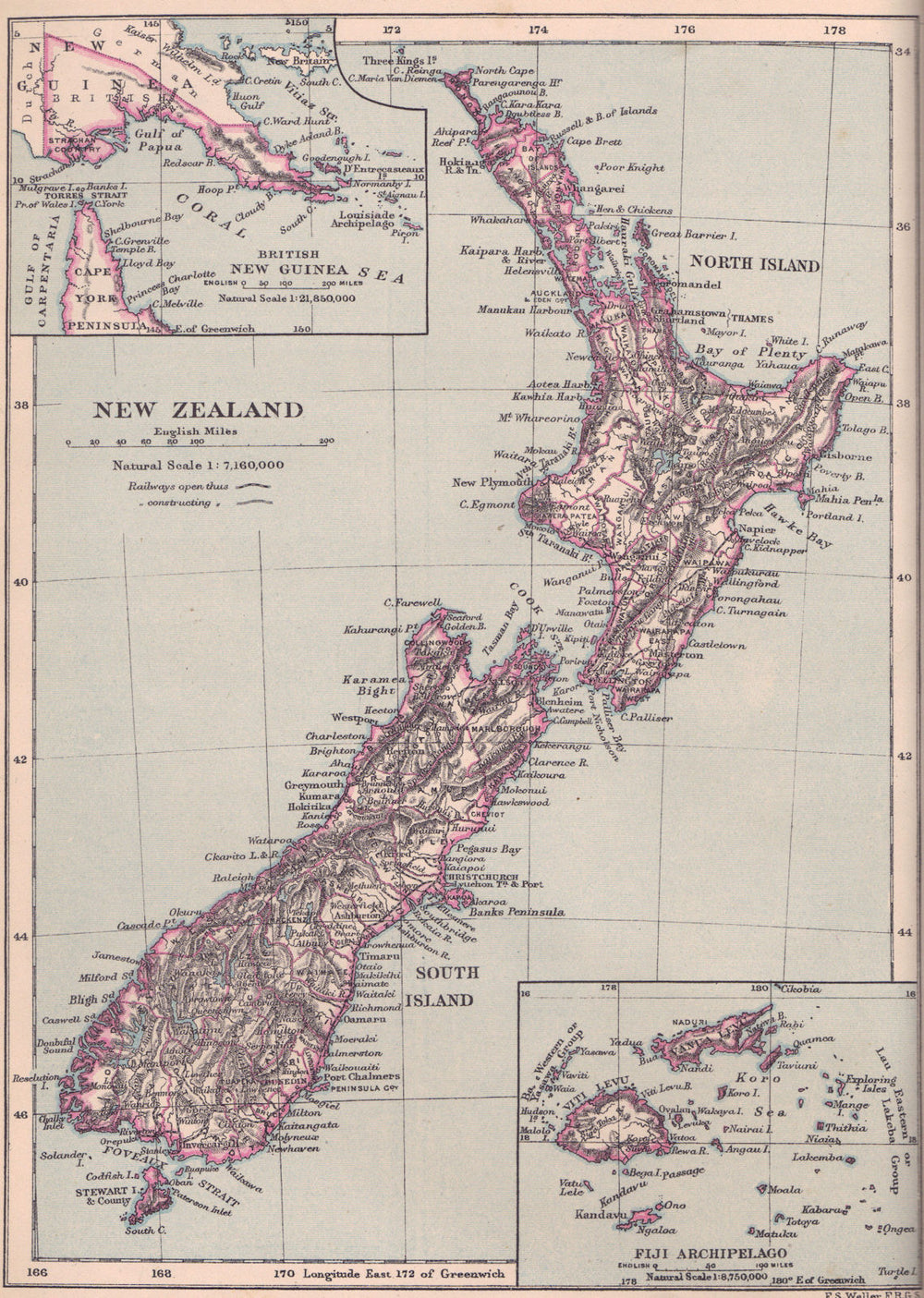 Map of New Zealand. New Zealand 1890 old antique vintage plan chart