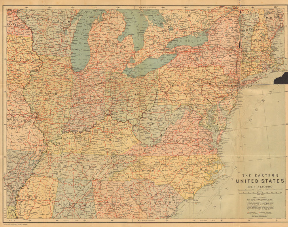 EASTERN UNITED STATES. Lighthouses/lightships & their visibility. USA 1904 map