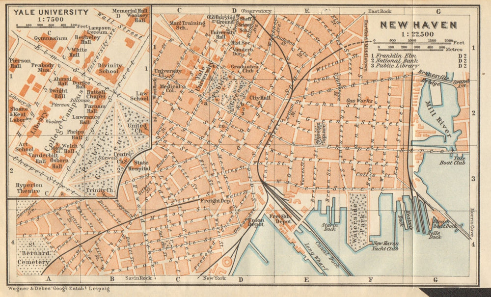 NEW HAVEN antique town city plan. Inset Yale University. Connecticut 1904 map