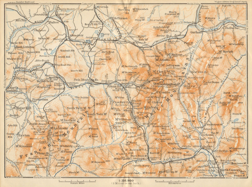 WHITE MOUNTAINS, New Hampshire. Franconia Mtns. Mount Washington 1904 old map