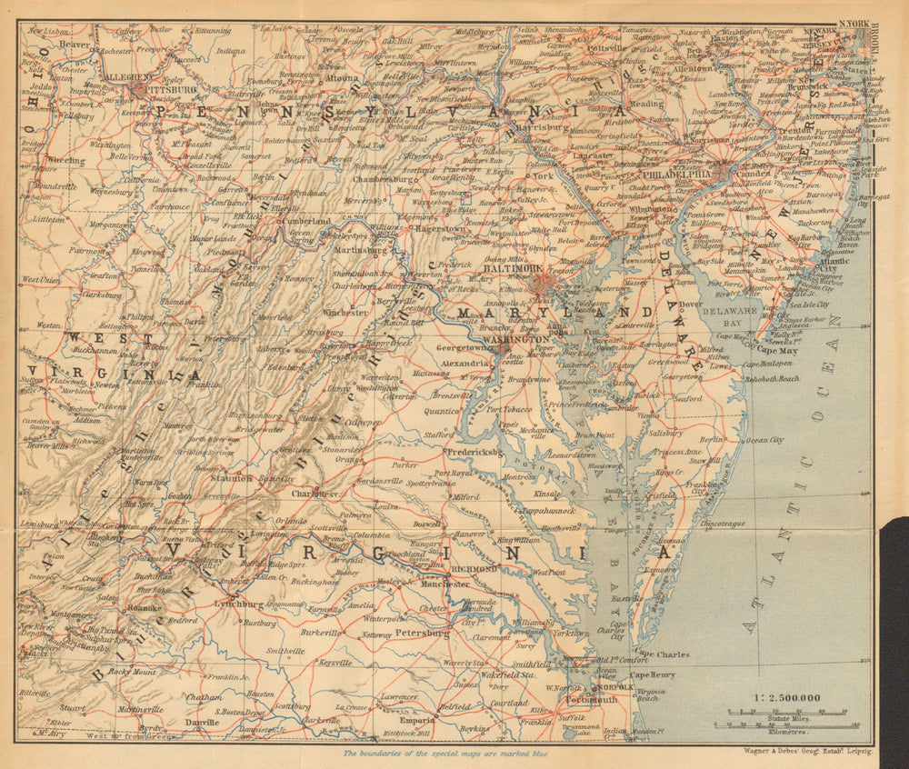 USA ATLANTIC STATES RAILWAY MAP. Appalachia. Baltimore Philadelphia 1904