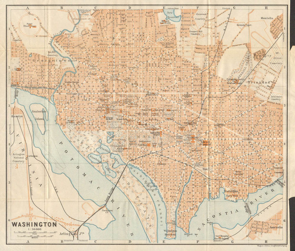 WASHINGTON DC antique town city plan. BAEDEKER 1904 old map chart
