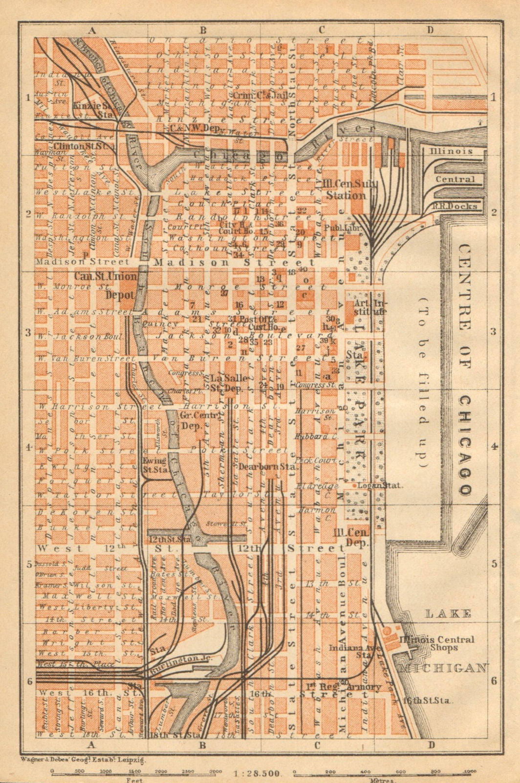 CHICAGO LOOP. 'Centre of Chicago'. Downtown CBD. BAEDEKER 1904 old ...