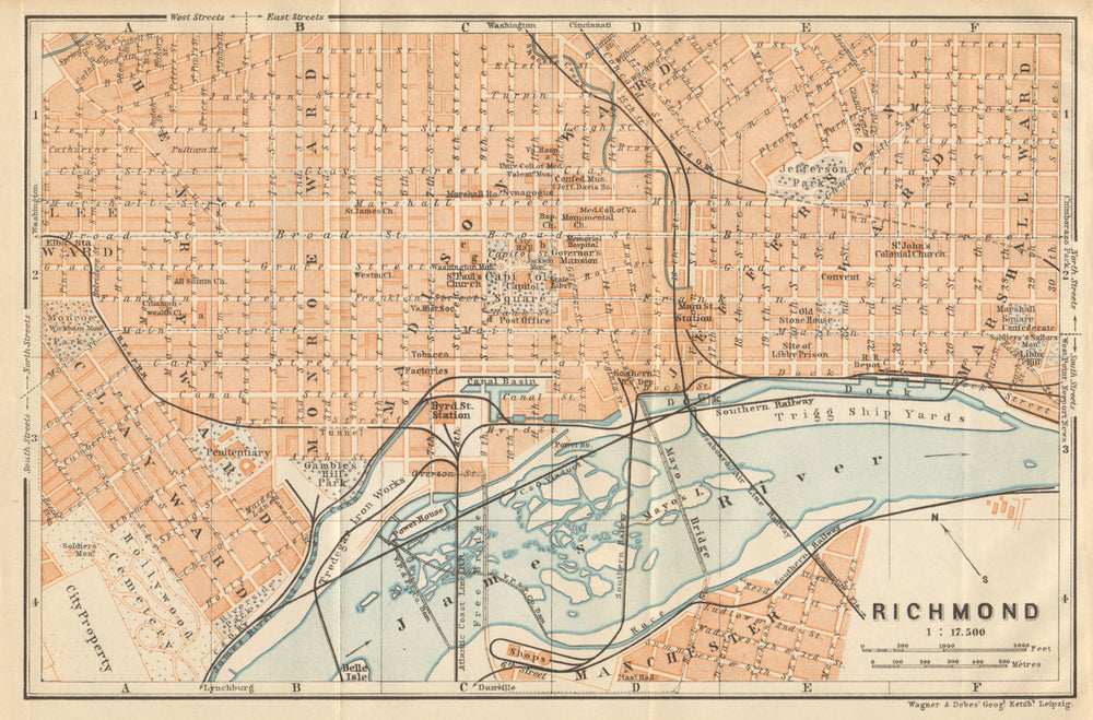 RICHMOND antique town city plan. Virginia. BAEDEKER 1904 old map chart