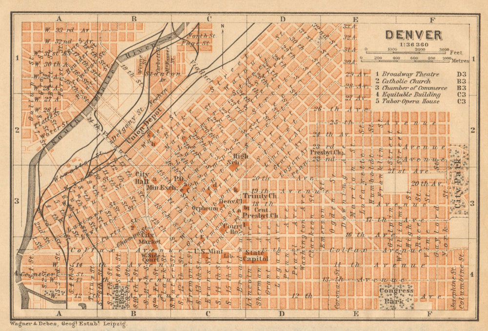 DENVER antique town city plan. Colorado. BAEDEKER 1904 old map chart