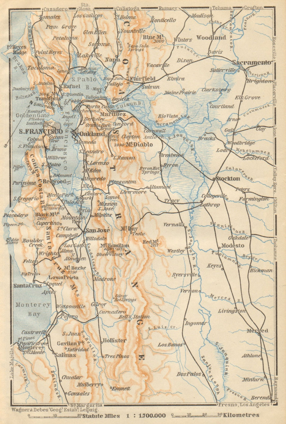 SAN FRANCISCO BAY AREA, California. Oakland Berkeley Monterey 1904 old map