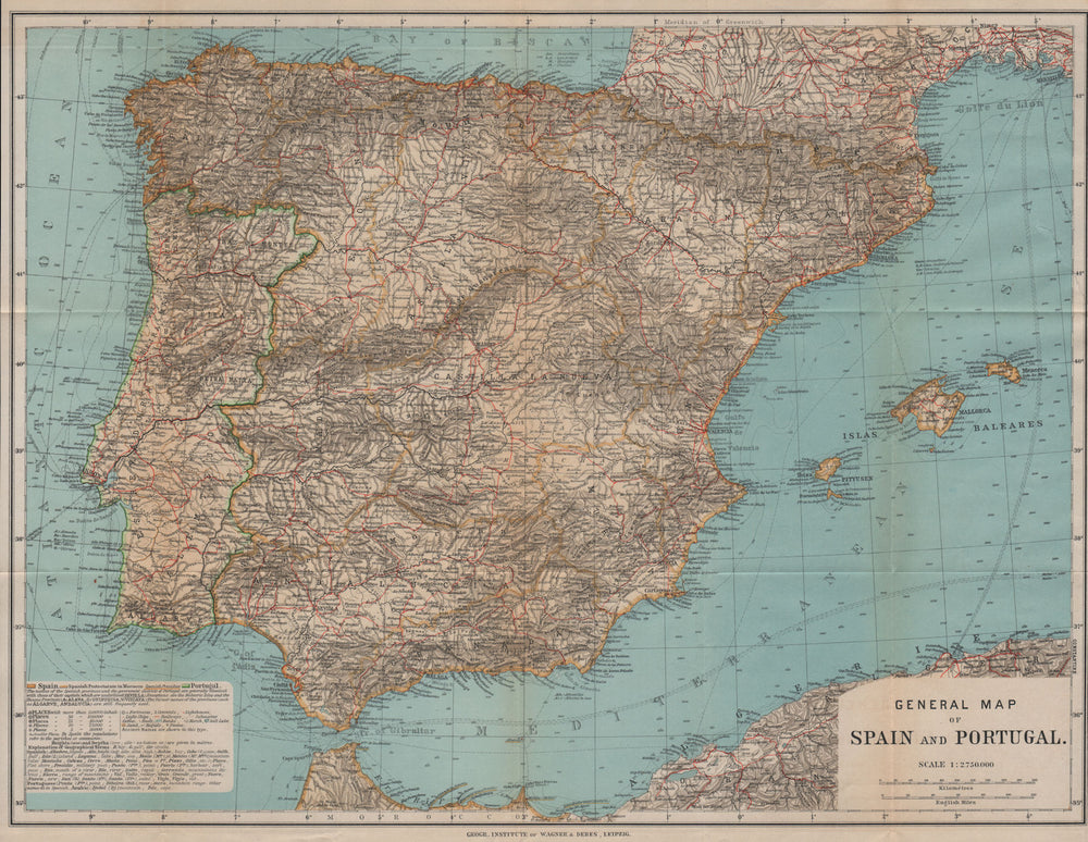 Spain España & Portugal. Presidios. Moroccan protectorate. Iberia mapa 1908