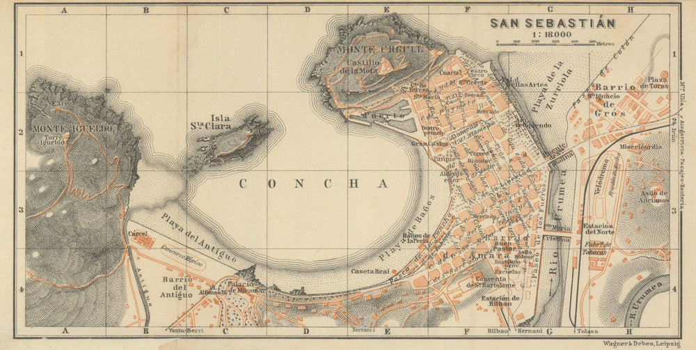 SAN SEBASTIAN SAN SEBASTIÁN town city ciudad plan. Spain España mapa 1908