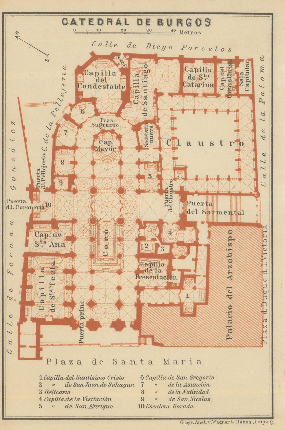 CATHEDRAL/ CATEDRAL DE BURGOS floor plan. Spain España mapa. BAEDEKER 1908