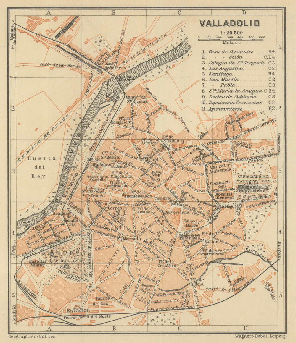 VALLADOLID antique town city ciudad plan. Spain España mapa. BAEDEKER 1908