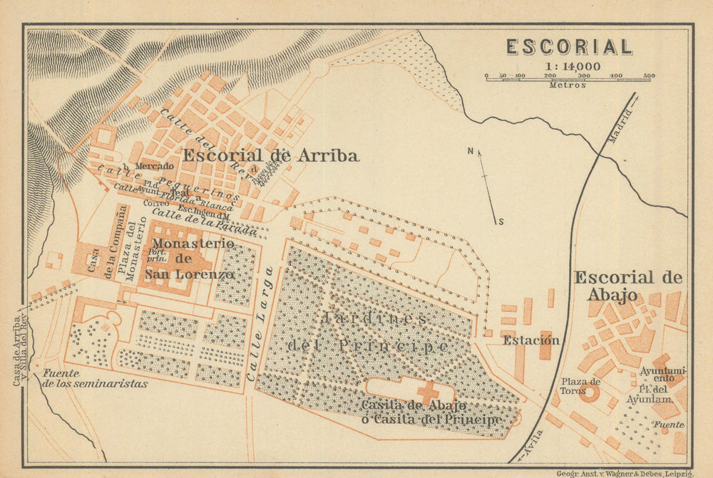 EL ESCORIAL ground plan. Spain España mapa. BAEDEKER 1908 old antique