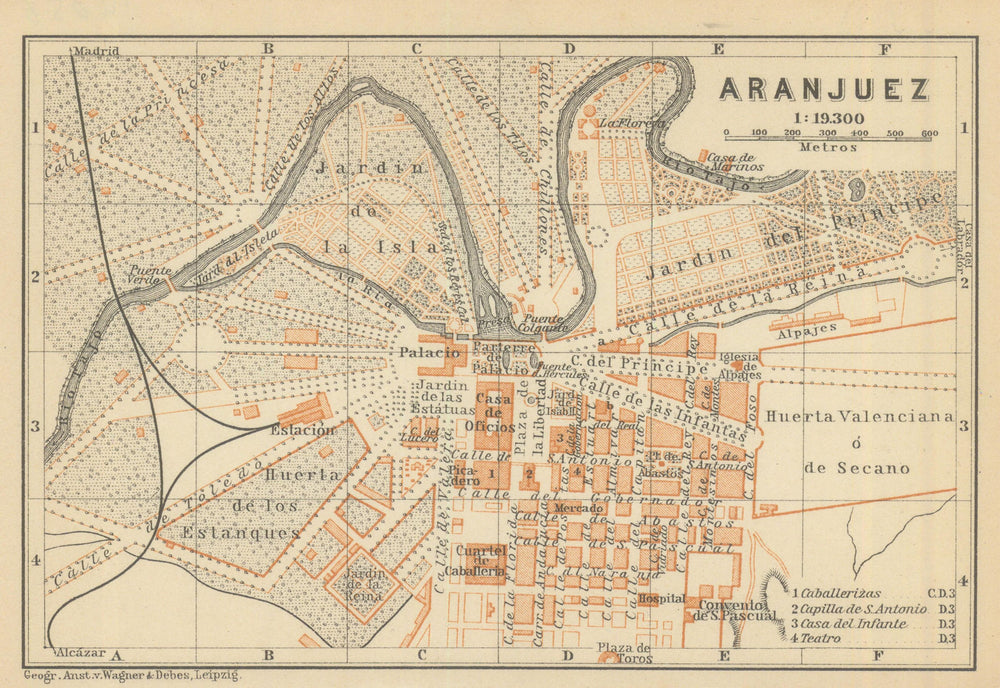 ARANJUEZ antique town city ciudad plan. Spain España mapa. BAEDEKER 1908
