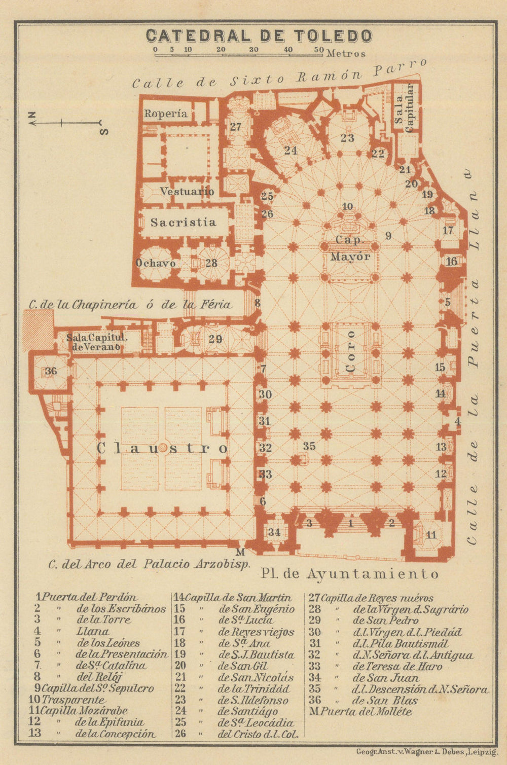 CATHEDRAL OF / CATEDRAL DE TOLEDO floor plan. Spain España mapa 1908 old