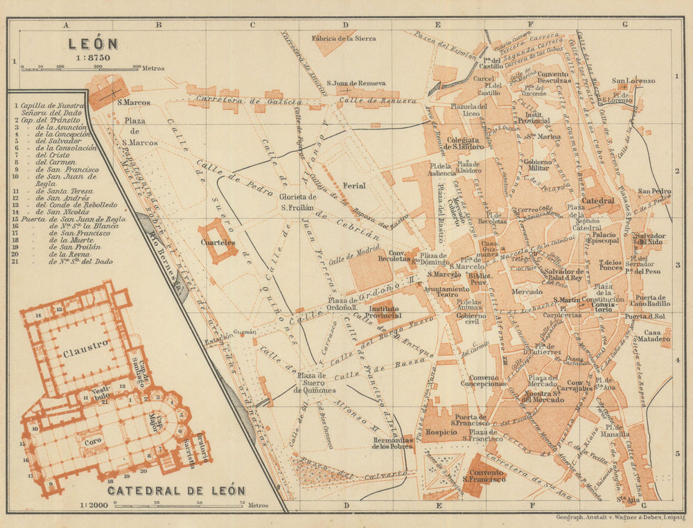 LEON LEÓN town city plan. Cathedral Catedral floor plan. Spain España 1908 map