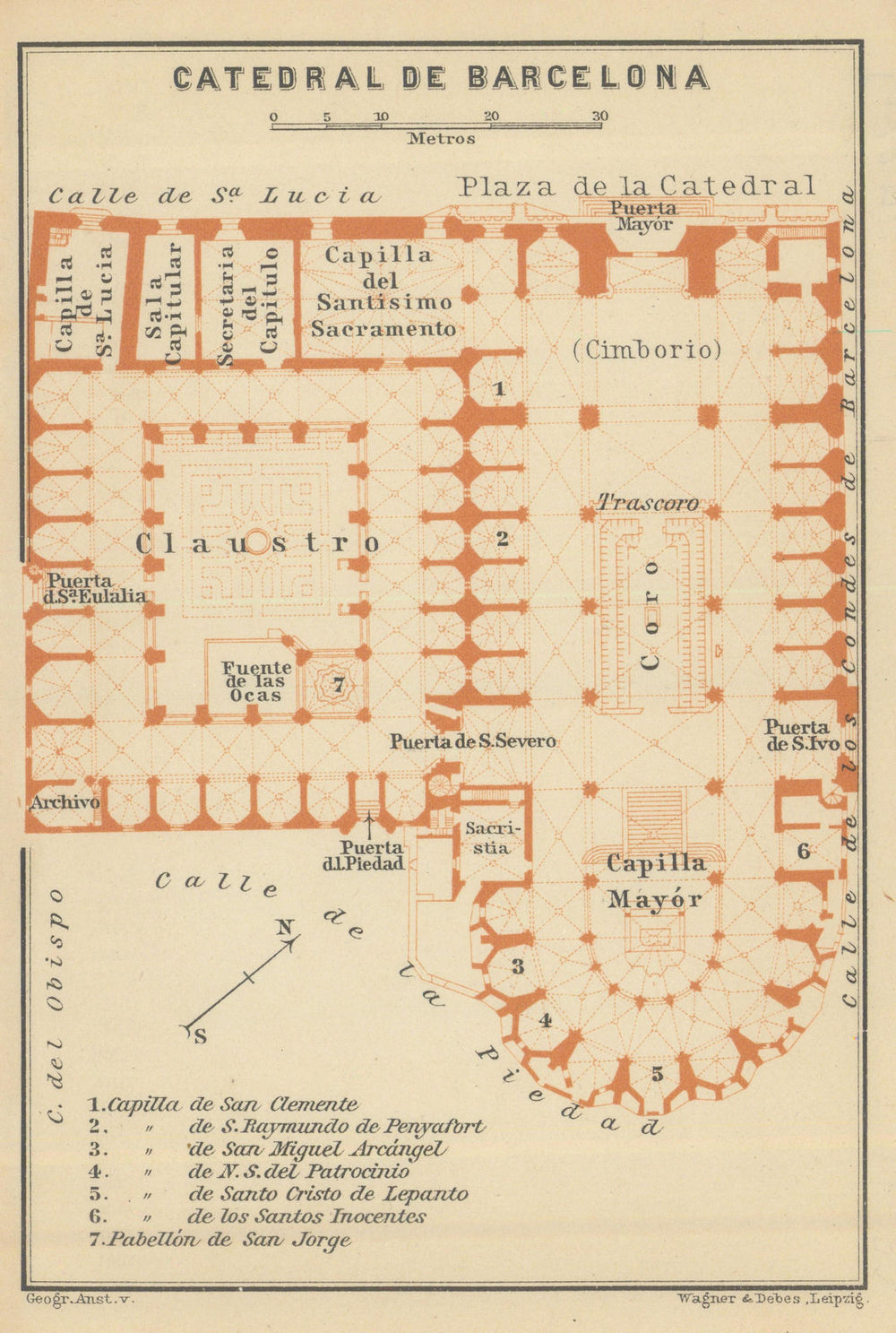 CATHEDRAL OF / CATEDRAL DE BARCELONA floor plan. Spain España mapa 1908