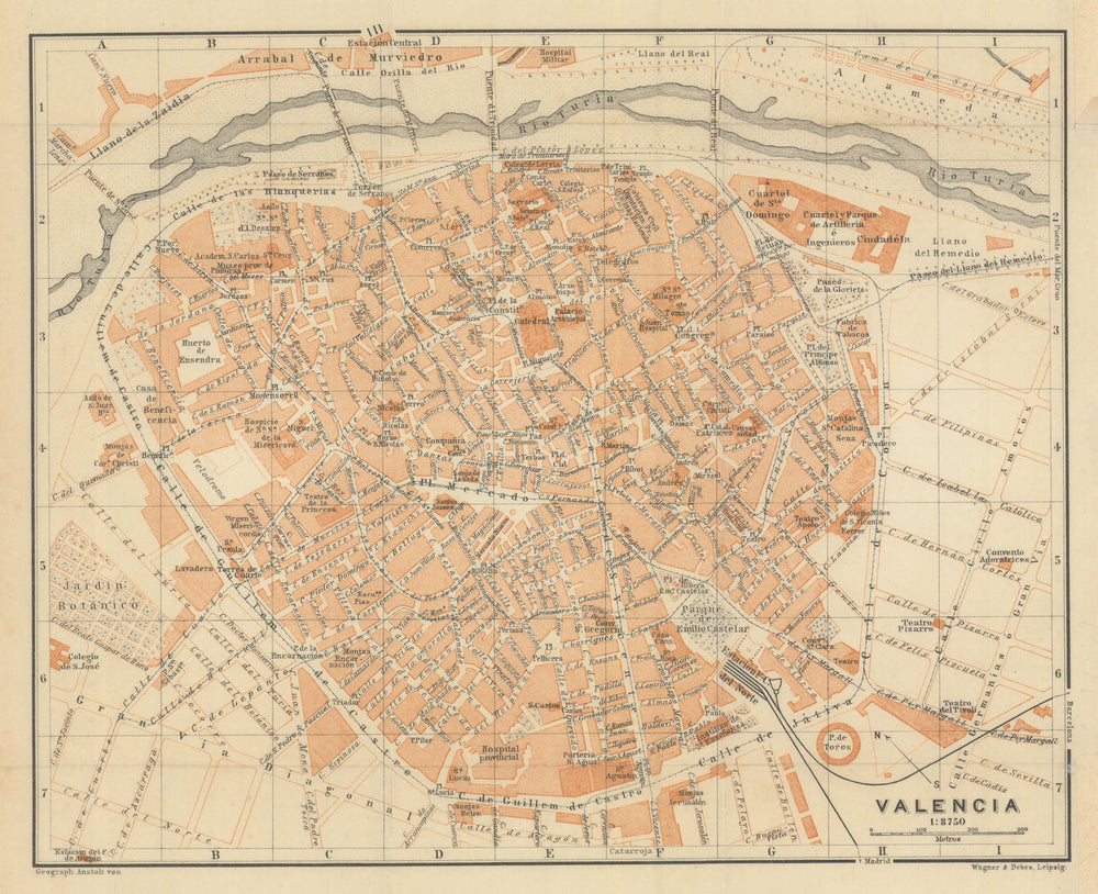 VALENCIA antique town city ciudad plan. Spain España mapa. BAEDEKER 1908