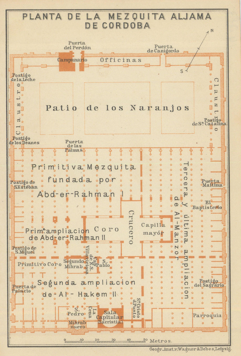 MOSQUE OF CORDOVA. MEZQUITA DE CORDOBA Floor plan. Córdoba Spain España 1908 map