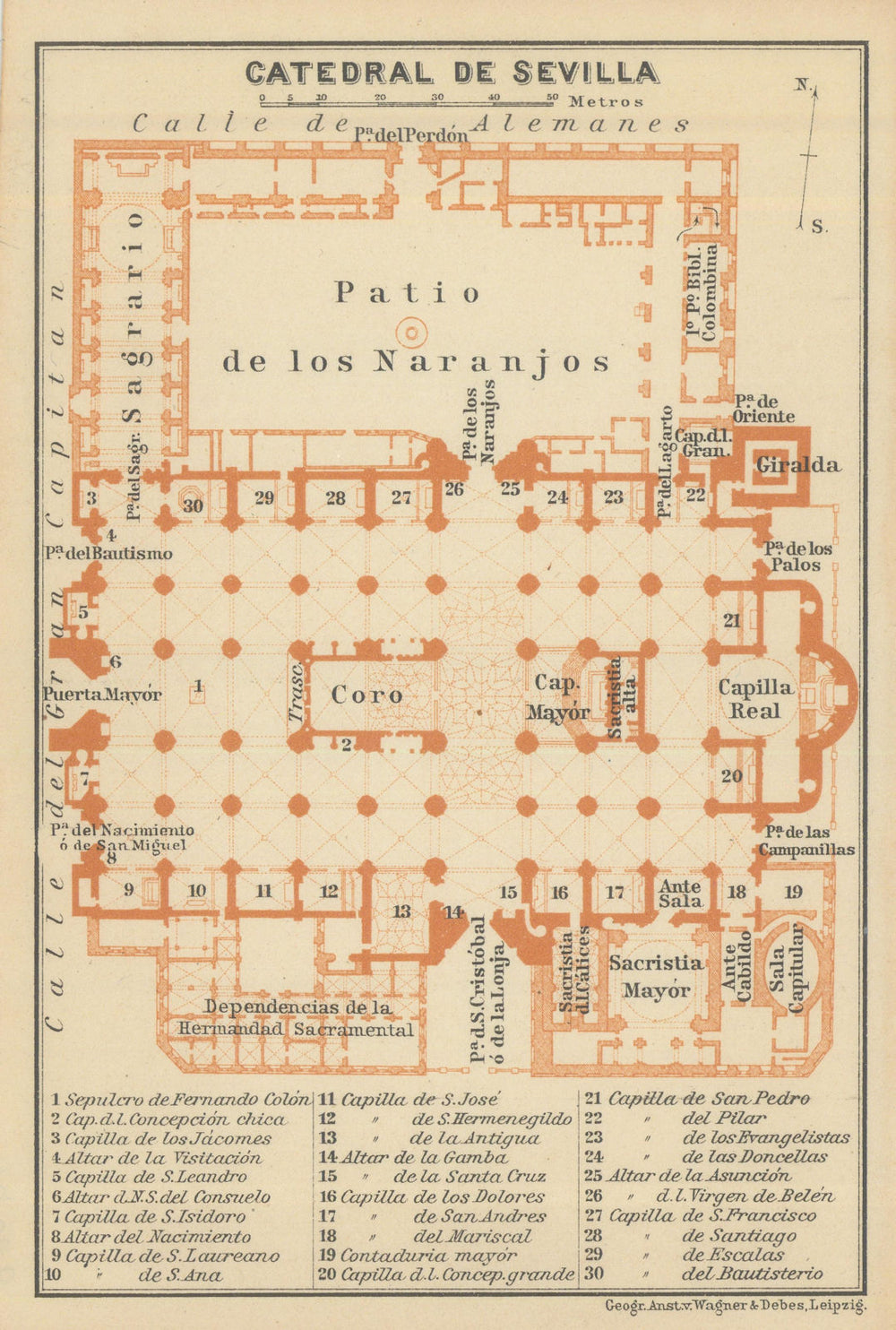 CATHEDRAL OF SEVILLE. CATEDRAL DE SEVILLA floor plan. Spain España 1908 map