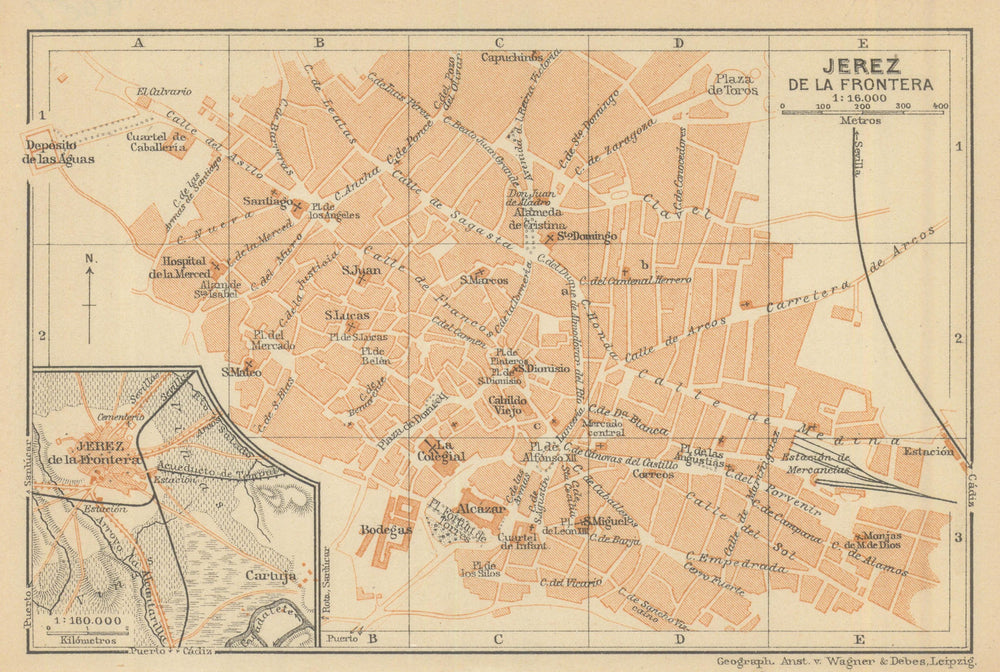 JEREZ DE LA FRONTERA antique town city ciudad plan. Spain España mapa 1908