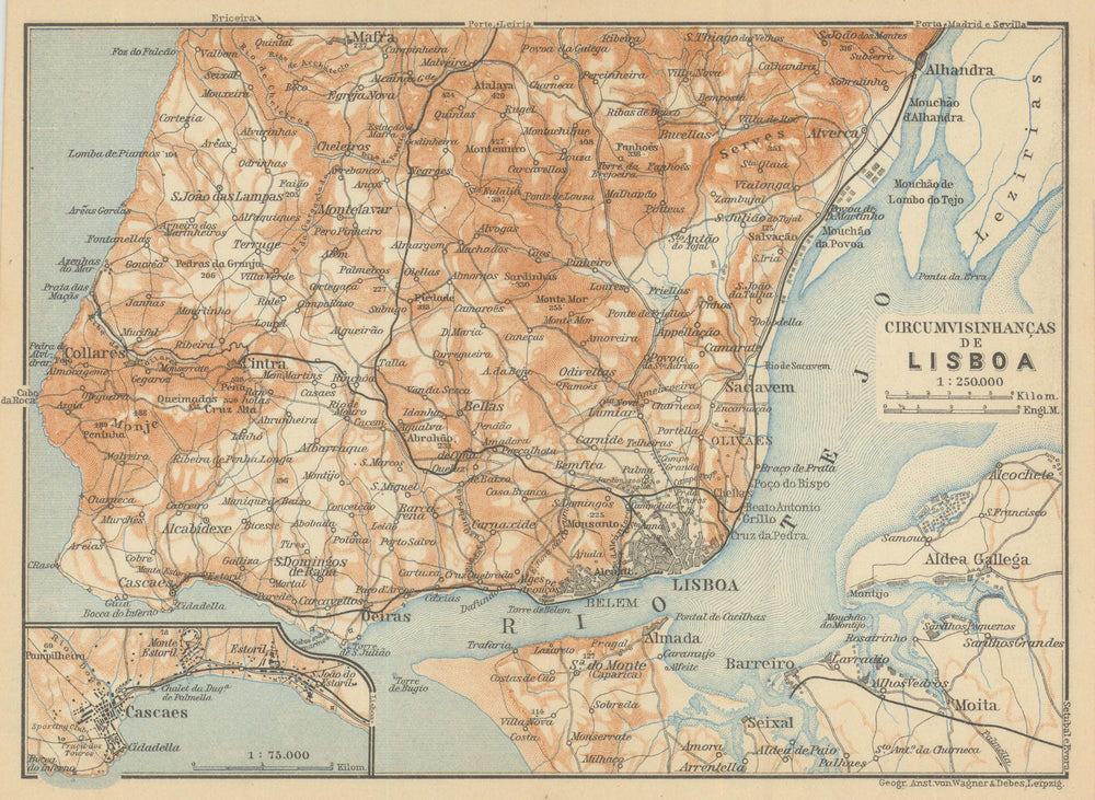 LISBON LISBOA CIRCUMVISINHANÇAS environs. Cascais Sintra. Portugal 1908 map