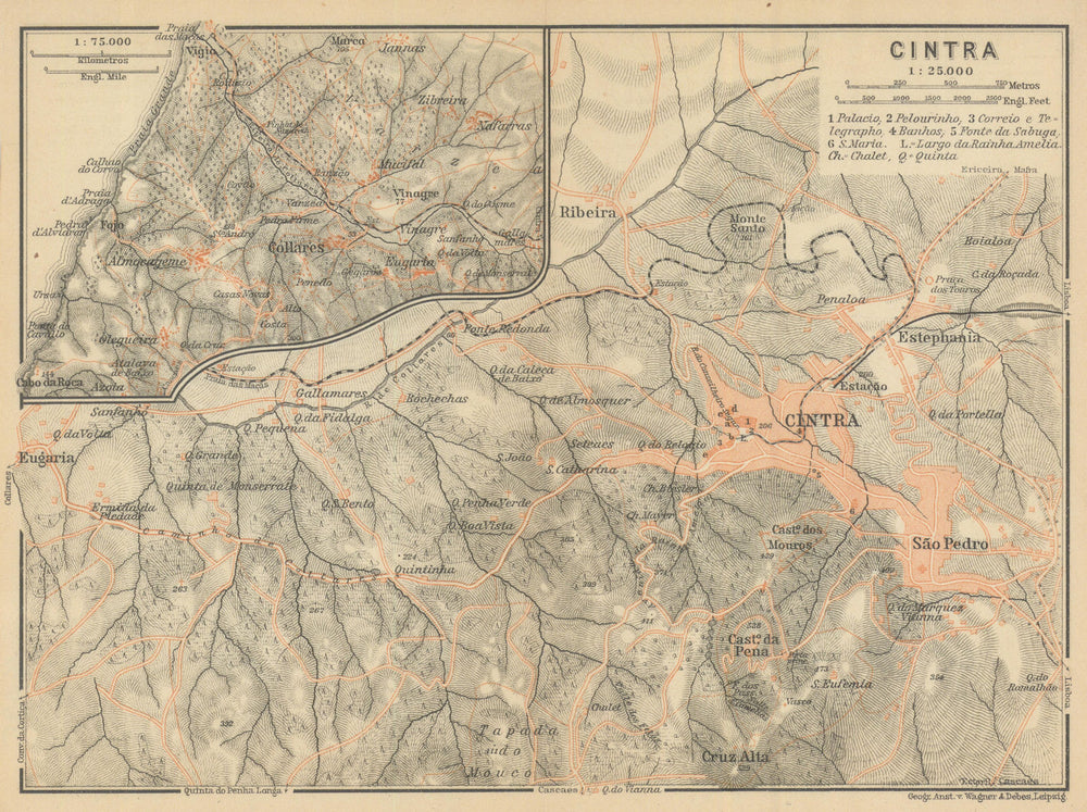 CINTRA/SINTRA environs. Galamares Colares São Pedro de Penaferrim mapa 1908