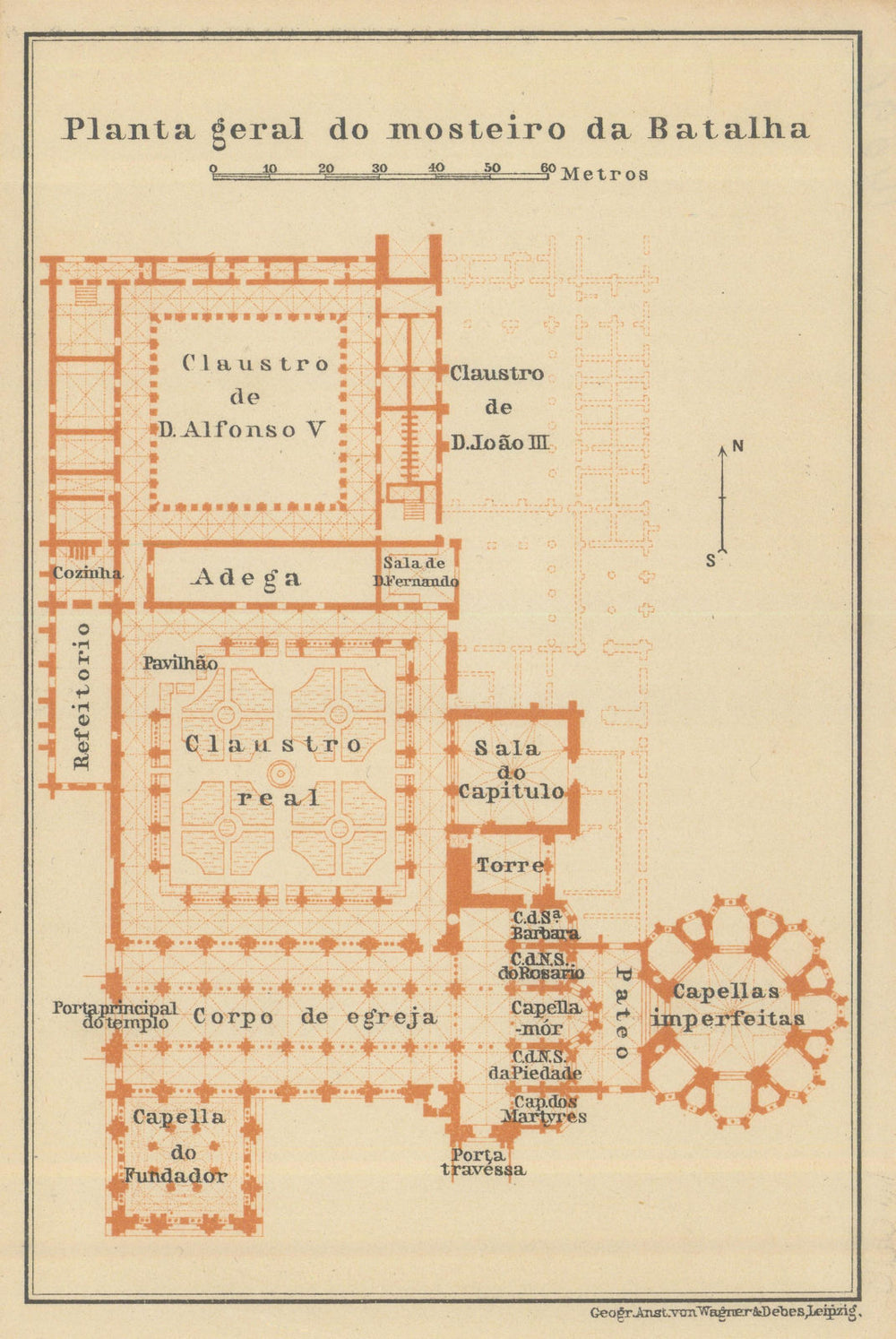 BATALHA MONASTERY. MOSTEIRO DA BATALHA floor plan. Portugal mapa 1908 old
