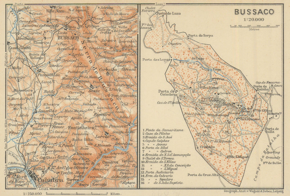 Bussaco Palace Hotel & environs. Serra do Buçaco. Coimbra. Portugal 1908 map