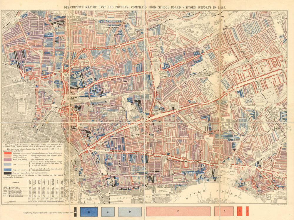 'Descriptive map of East End Poverty'. CHARLES BOOTH. Whitechapel Stepney 1889